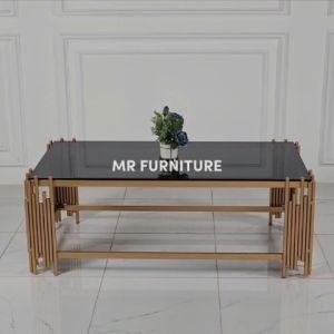 Meja Tamu Kotak Stalaktit Top Kaca HItam