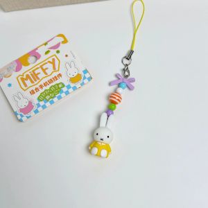 Miffy | Cute Miffy Rabbit Beaded Phone Charm 4 Colors Cartoon Bunny Doll Keychain Bow Beads Handbag PendantKawaii Phone Lanyard Strap