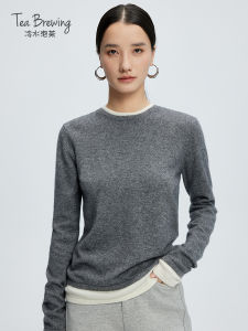 round Neck Cashmere Sweater Womens Fake Two-Piece Loose Pullover Classy Color Matching Top Outwear Knitting Wool Base Shirt