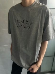 American Gray Heavy Weight Letter Print Short-Sleeve T-shirt Men and Women Loose Oversize Couple Trendy Brand Summer Tops