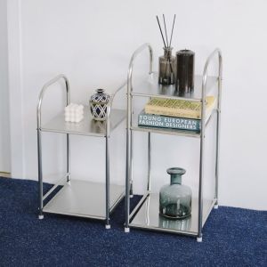 ชั้นวางสแตนเลสสำหรับจัดระเบียบห้องน้ำสไตล์บูรพาแบบเรียบง่าย ตั้งอยู่บนพื้น ขนาดเล็กสำหรับห้องนั่งเล่น ชั้นวางของในห้องน้ำ ชั้นวางของที่ปรับระดับได้