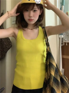 Áo Ba Lỗ Không Tay Màu Vàng Dopamine Cho Nữ Mùa Hè Phong Cách Mới Áo Khoác Ngoài Ôm Vừa Vặn Áo Lót Màu Trơn Đa Năng