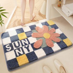 VIKAMA Sunshine Orange Blossom American Style Doormat Checkered Absorbent Non Slip Bathroom Entrance Mat Home Decor Rug