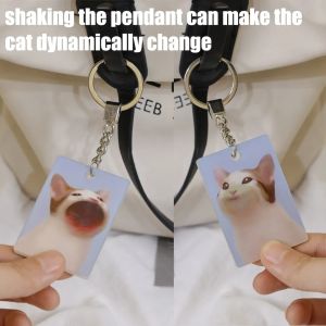 Creative Pok Mouth Cat Shakes Dynamic Pendant Funny Personalized Keychain Interesting Key Ring