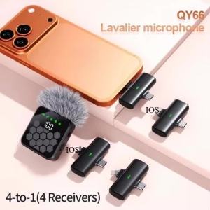 Mini Wireless Lavalier Microphone for iPhone Android 4 in1 Wireless Microphone for Interviews Vlog Noise Cancelling Lavalier Mic