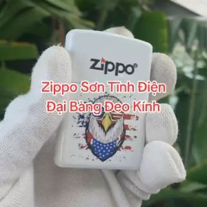 Bật Lửa Zippo Sơn Tĩnh Điện Trắng Đại Bàng Mỹ Đeo Kính Mẫu Mới Đời A-24 ( Tặng Kèm Đá Bấc) Hộp Quẹt Zippo Sưu Tầm