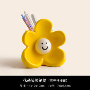 BHM Ceramic Pen Holder Desktop Decoration Office Supplies Cute Style Gift for Girls Work Desk Decorations Chinese Crafts