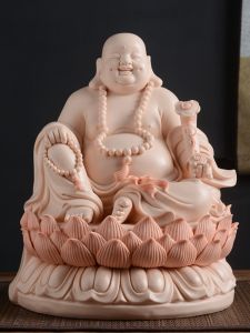 Ceramic Maitreya Statue Decoration Worship Bring In Wealth and Treasure Living Room Home White Porcelain Big Belly Smiling Buddha Porcelain Home Ornament Decorations