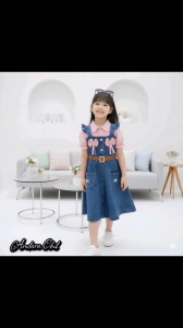 MIDI Dress NAYYARA Pita Anak Kekinian Bahan Jeans Mix Katun Salur Free Belt Anak Perempuan Usia 2 - 10 Tahun Free Tas Dress denim Wash Kekinian Fashion Baju Anak Perempuan Model Koreans Syle Dress Lebaran Anak Perempuan Terbaru 2026 - COD