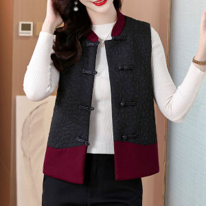 Thickened Floral Embroidery down Cotton Vest Womens Autumn Winter Fashionable Quilted Jacket with Button Fastening by Piafa