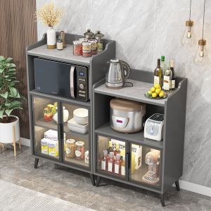 Stone Plate Microwave Oven Cabinet Accessible Luxury Sideboard Cabinet Minimalist Modern Kitchen Locker Solid Wood Living Room Storage Tea Cabinet