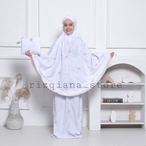 RIZQIANA STORE - Mukena Anak Tanggung Bordir Usia 11-15 Tahun Free Tas - Mukena Anak Bordir Bunga Serangkai -Mukena Size XXL