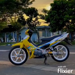 Striping Satria Hiu Kuning Putih Kuat Vernis Awet Tahunan Cuting Mesin