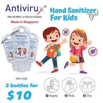Antivirux Kids Hand Sanitizer Gel Non-Alcohol Non-Toxic 99.999% Efficacy 50ml 3 Bottles for $10