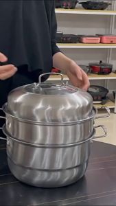 3 Layer Steam Pot Periuk Kukus Pengukus Steamer Cookware Periuk Masak Cooking Cooker Kitchen Stainless Steel Gas Stove Utensil Kuali