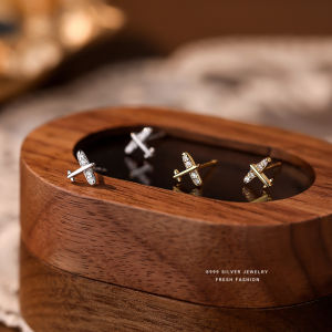 S999 Sterling Silver Flash Diamond Plane Earrings Womens Non-removable Sleeping Ear Jewelry Korean Style Fashion Accessories