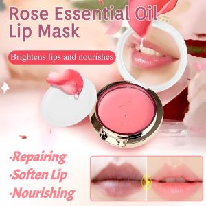Rose Essential Oil Lip Mask Waterproof Sleep Moisturizing Exfoliating Lip Balm Lightening Dark Lip Care for All Skin Types