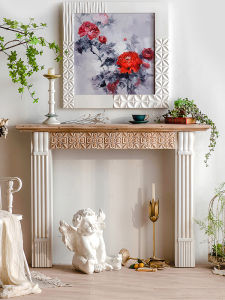Retro Nostalgia French Style Solid Wood Mantel Artistic Style Decorative Bar for Home Entrance Hallway and Study
