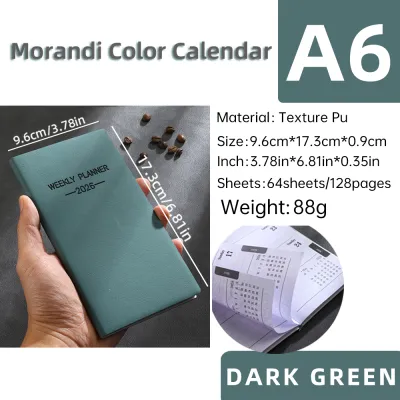 1pc A6 size 2026 daily planner Morandi color leather calendar 64 sheets 128 page thin weekly calendar book
