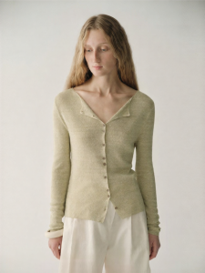 INSIS FEMME | Natural Hemp Blended Yarn Summer Style Round Neck Long Sleeve Knitted Cardigan