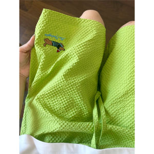 Exercise Short Pants Womens Style Bubble Cloth Quick Dry Loose Straight Five-Quarter Length Beachwear Summer Lightweight