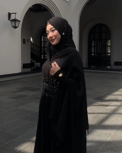 Abaya warna arab hitam Layla kaftan cerutty babydoll full purring premium Gamis lebaran 2025 viral
