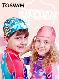TOSWIM Cartoon Printed Swimming Cap Comfortable Non-Tightening Headwear for Children Fabric Swimming Cap for Boys And Girls