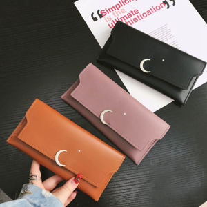 Fashionable Retro Star Moon Long Wallet Womens Simple Design Leather Student Card Holder Unique Style Soft PU Material