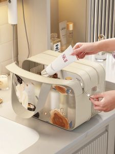 กระเป๋าเครื่องสำอางกันน้ำความจุขนาดใหญ่แบบพกพา โปร่งแสง กระเป๋าใส่อุปกรณ์อาบน้ำ กระเป๋าว่ายน้ำ กระเป๋าเดินทางกันฝุ่นสำหรับจัดเก็บเครื่องสำอาง