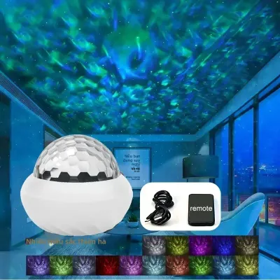 Aurora Đèn Ngủ Đầy Sao Chiếu RGB USB Cắm Điều Khiển Từ Xa Đèn LED Khí Quyển Đèn Trang Trí Tiệc Phòng 360 ° Mô Hình Xoay 7 Màu