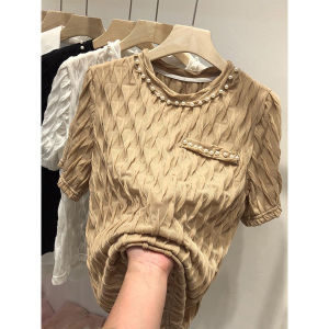 WANGGONGZHU | เสื้อยืดแขนสั้นผู้หญิงทรงเข้ารูป ทรงสั้น ชุดทำงานสไตล์เกาหลี ทรงเข้ารูป แขนยาว ปกโปโล คอตั้ง เสื้อผ้าทำงาน