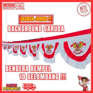 Merah Putih Store - Bendera Rempel Background Garuda Merah Putih Jumbo 10 Gelombang Murah Bisa COD