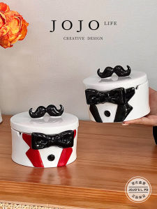 Jojos L. PD Customized Small Beard Ceramic Ashtray Color Collision with Lid Nordic Style Home Decorative Accessories