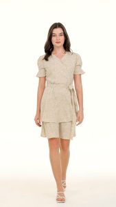 Krizia Wrap Top 2 Tier Hem Printed Dress Casual Formal Business Brunch Semi Formal