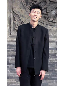 New Chinese Style Mens Casual Suit Jacket Stand Collar Pad Shoulder Jacke Spring Autumn Fashionable Leisure Outerwear