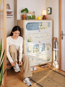 MEISD | Rustic Style Shoe Cabinet High Capacity Steel Wood Storage Rack