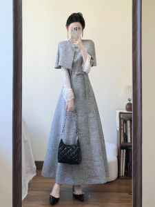 SHANGSHA | Elegant High Intellectual Style Chanel-inspired Gray Dress Set