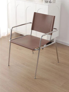 Zhonggu Retro Bauhaus Designer Dining Chair Stainless Steel Saddle Leather Minimalist Modern Armchair Casual Couch