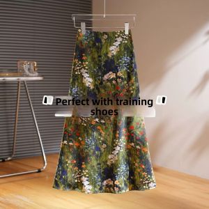 V.C.I | Visually Pleasing Monet Garden Oil Painting Style A-line Retro Fish Tail Skirt