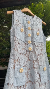 MG183-0525 : มินิเดรสสีฟ้า Blue Fine Lace Dress