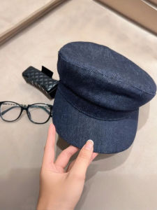BILLI ZILLY | Retro British Style Flat Top Beret Hat Women Summer New Deep Blue Denim Newsboy Wide Brim Face Slimming Duckbill Cap
