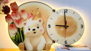 Tranh đồng hồ đèn led họa tiết hoa trắng hiện đại uv mặt mica kèm đinh TDL31