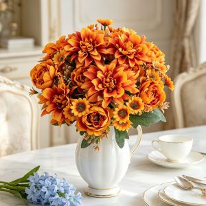 Artificial Flowers Silk Dahlia Rose Festival Home Room Table Garden Arch Wall Wedding Bridal Bouquet Autumn Decora Yard Diy Gift