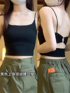 Áo Ba Lỗ Nữ Pure Desire Beauty Back One-Piece Short Cotton Blend Summer 2025 Áo Ba Lỗ Hở Lưng Màu Đen Áo Lót Ngực