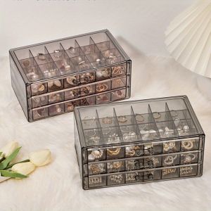 Clear Acrylic Jewelry Organizer Box With Removable Dividers Stackable Earring Ring Display Case For Home Storage