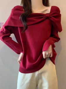 WANGGONGZHU | เสื้อสเวตเตอร์คอเหลี่ยมสไตล์ฝรั่งเศสสำหรับผู้หญิง ฤดูใบไม้ร่วง/ฤดูหนาว 2025 เสื้อชั้นในสุดสง่างาม ทรงหลวม แขนยาว ปกติ