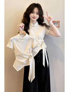 Shalldoer | New Chinese Style Summer Ladies Shirt with Mandarin Buttons and Waist Shaping Design