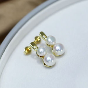 14K Gold Injection Freshwater Pearl Ear Studs Size Double Beads Ear Rings Wearable Wash 925 Silver Needle Gourd New Female
