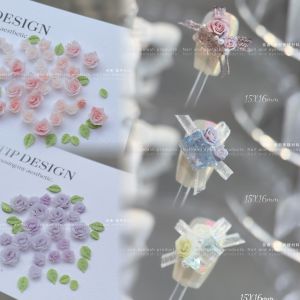 Nich Nail Ornament Carved Three-Dimensional Rose Handmade Pile Rhinestone Nail Crystal Camellia Retro Mixed Bow Knot