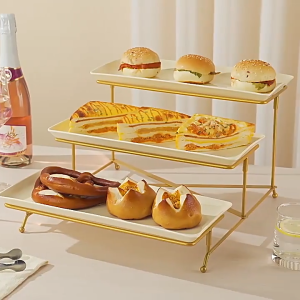 Rectangular 2/3 Tier Buffet Serving Platter Dessert Display Stand Multi-level Food Rack for Cupcakes and Baked Goods